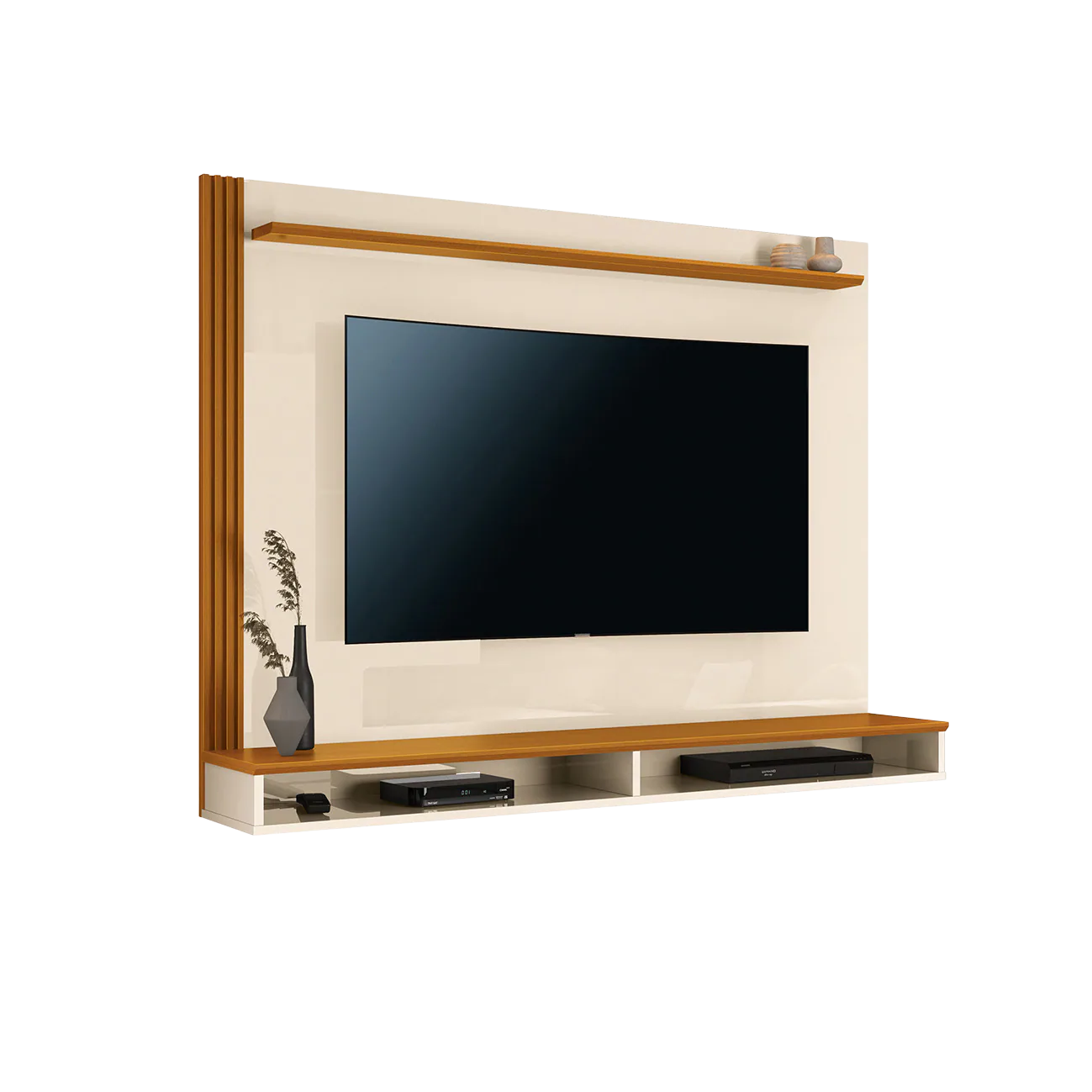 Painel até 55″ Davos Off White/Cedro – EDN MÓVEIS