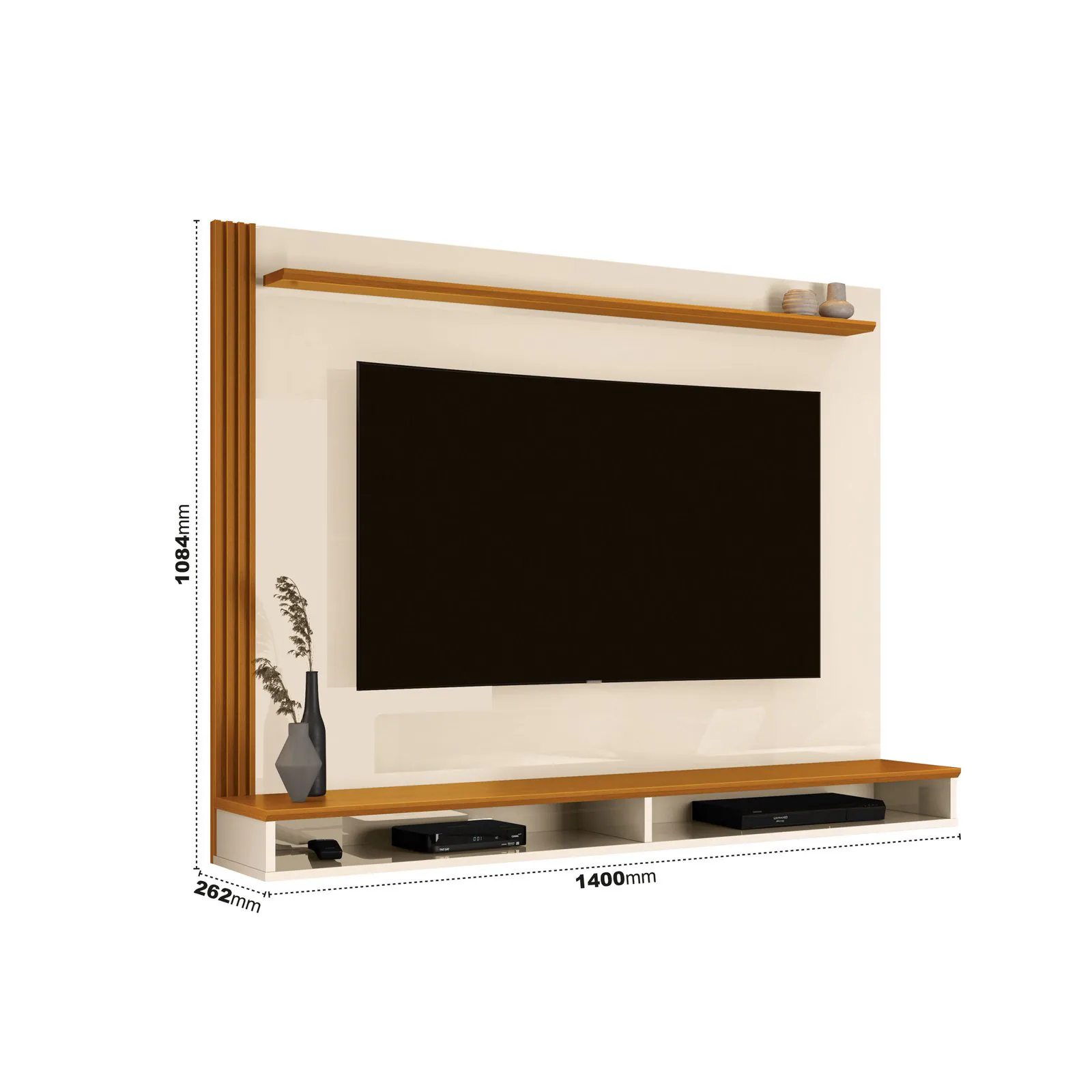 Painel até 55″ Davos Off White/Cedro – EDN MÓVEIS