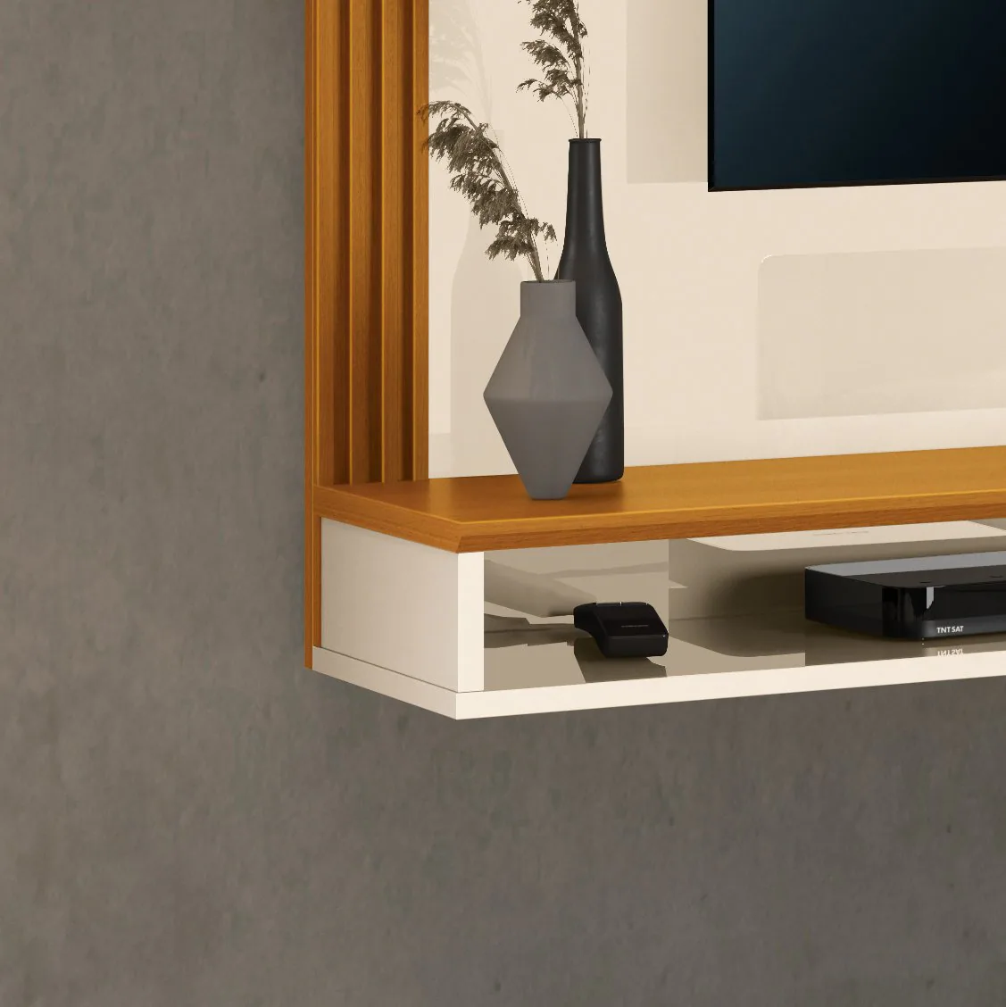 Painel até 55″ Davos Off White/Cedro – EDN MÓVEIS