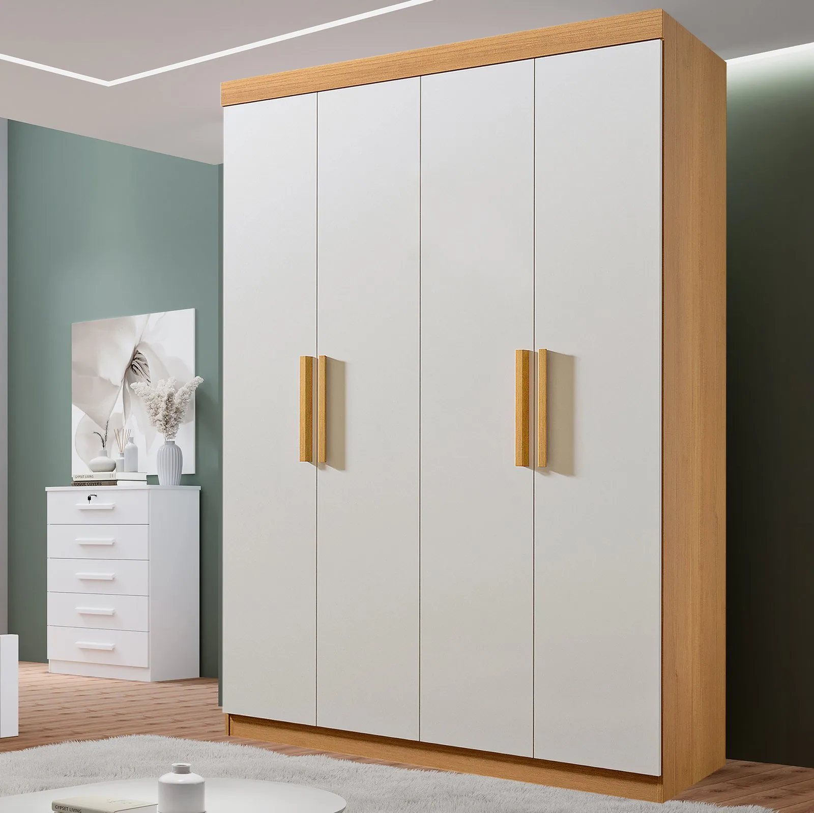Guarda-Roupa 4 Portas Colibri 1,38 m Cinamomo/Off White – D’DORO MÓVEIS