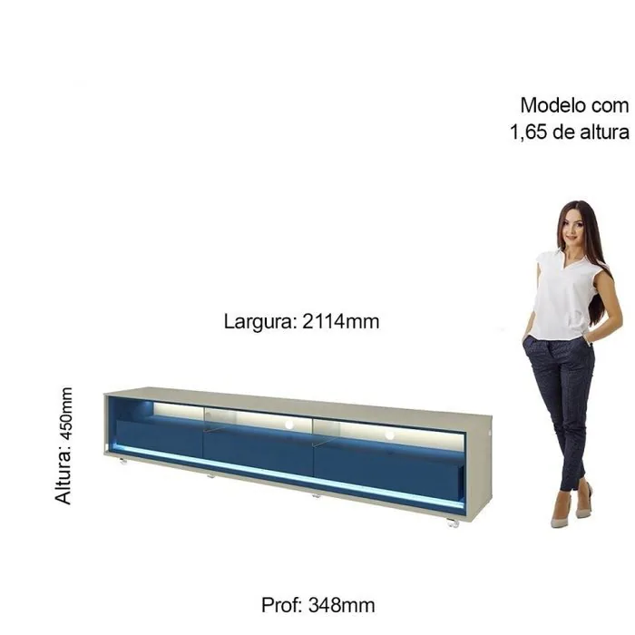 Rack até 75″ Requinte 212 (com Rodízios) Azul/Off White – GELIUS