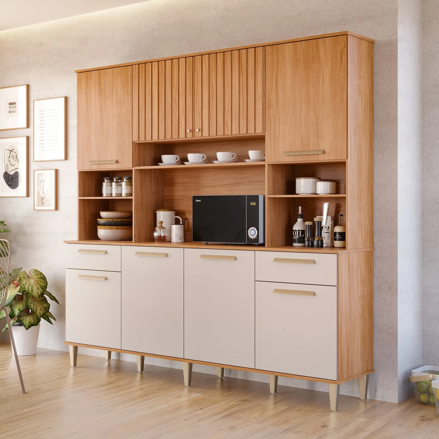 Kit Cozinha 8 portas Lívia 2,00 m Cinamomo/Off White – MGM MÓVEIS
