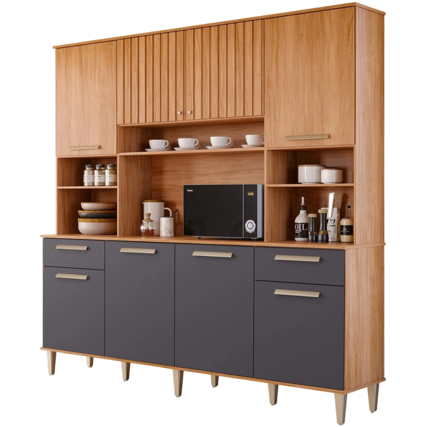 Kit Cozinha 8 portas Lívia 2,00 m Cinamomo/Titanium – MGM MÓVEIS