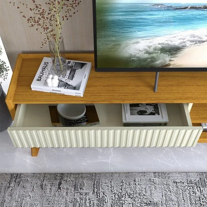 Painel até 85″ Nobre 230 Off White + Rack Magnífico Naturale/Off White – GELIUS
