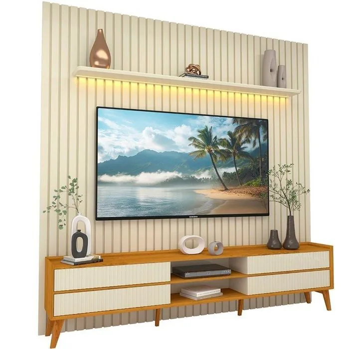 Painel até 85″ Nobre 230 Off White + Rack Magnífico Naturale/Off White – GELIUS