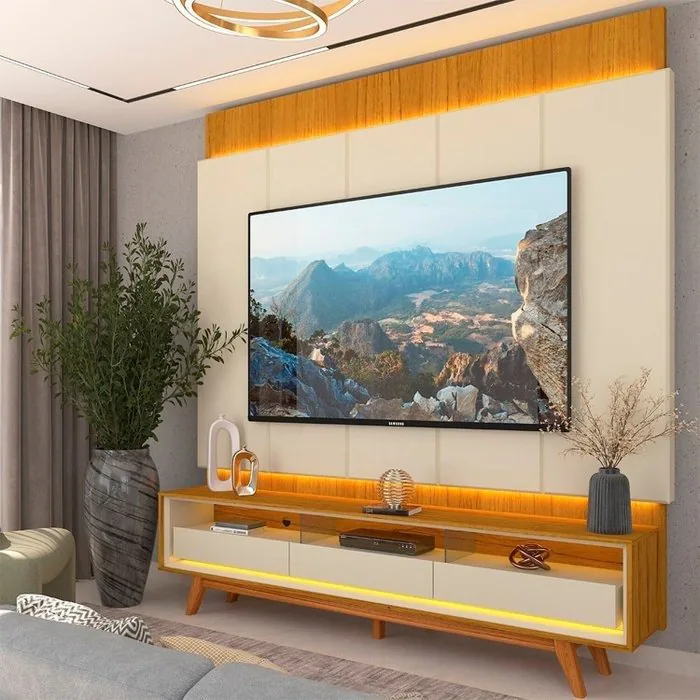 Painel até 85″ Magnífico + Rack Requinte 212 Naturale/Off White – GELIUS