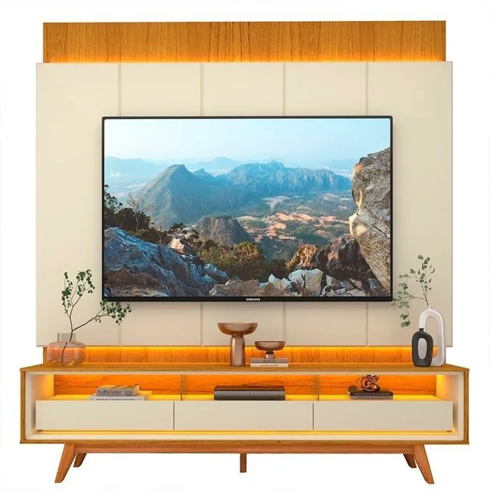 Painel até 85″ Magnífico + Rack Requinte 212 Naturale/Off White – GELIUS