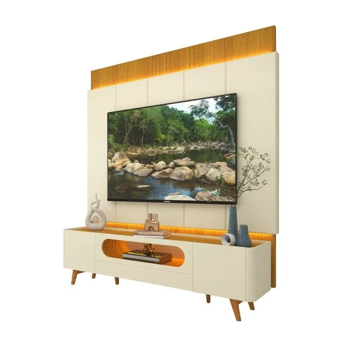 Painel até 85″ Magnífico Naturale/Off White + Rack Nobre 210 (Pés de madeira) Off White/Naturale – GELIUS