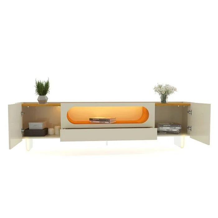 Painel até 85″ Magnífico Naturale/Off White + Rack Nobre 210 (Pés de vidro) Off White/Naturale – GELIUS