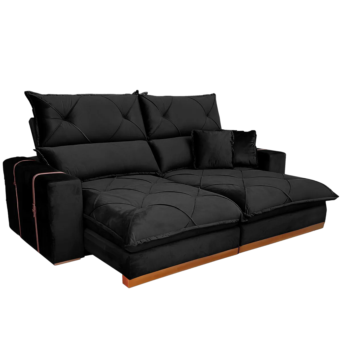 Sofá Retrátil e Reclinável Gran Bello Light 2,30 m Veludo Preto – QUINE ESTOFADOS