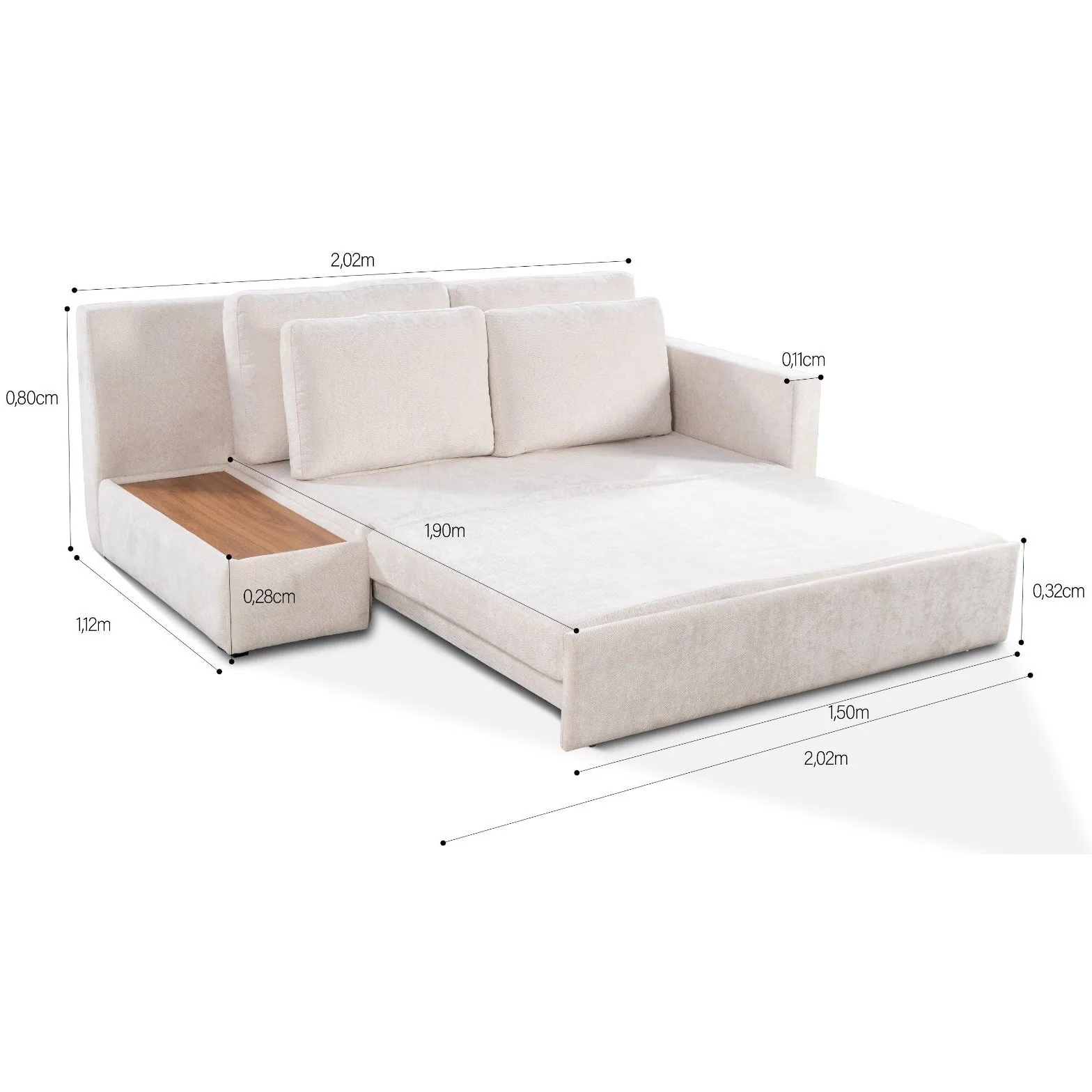 Sofá Cama Allure Ref.4003 2,02 m Linho Bege – GRALHA AZUL
