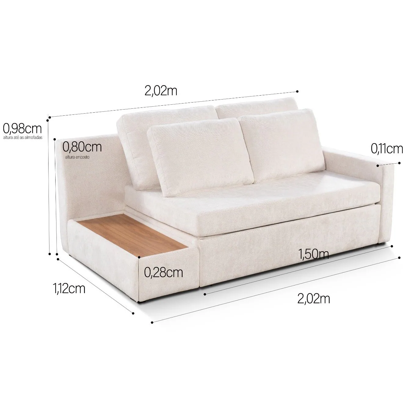 Sofá Cama Allure Ref.4003 2,02 m Linho Bege – GRALHA AZUL