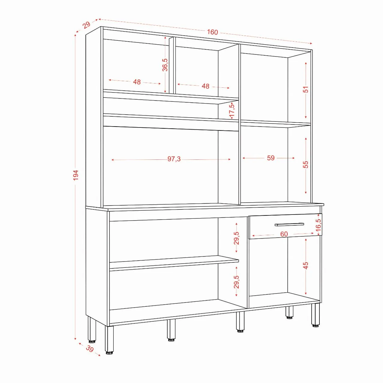 Kit Cozinha Siena 1,60 m Cinamomo/Grafite – ARAMÓVEIS