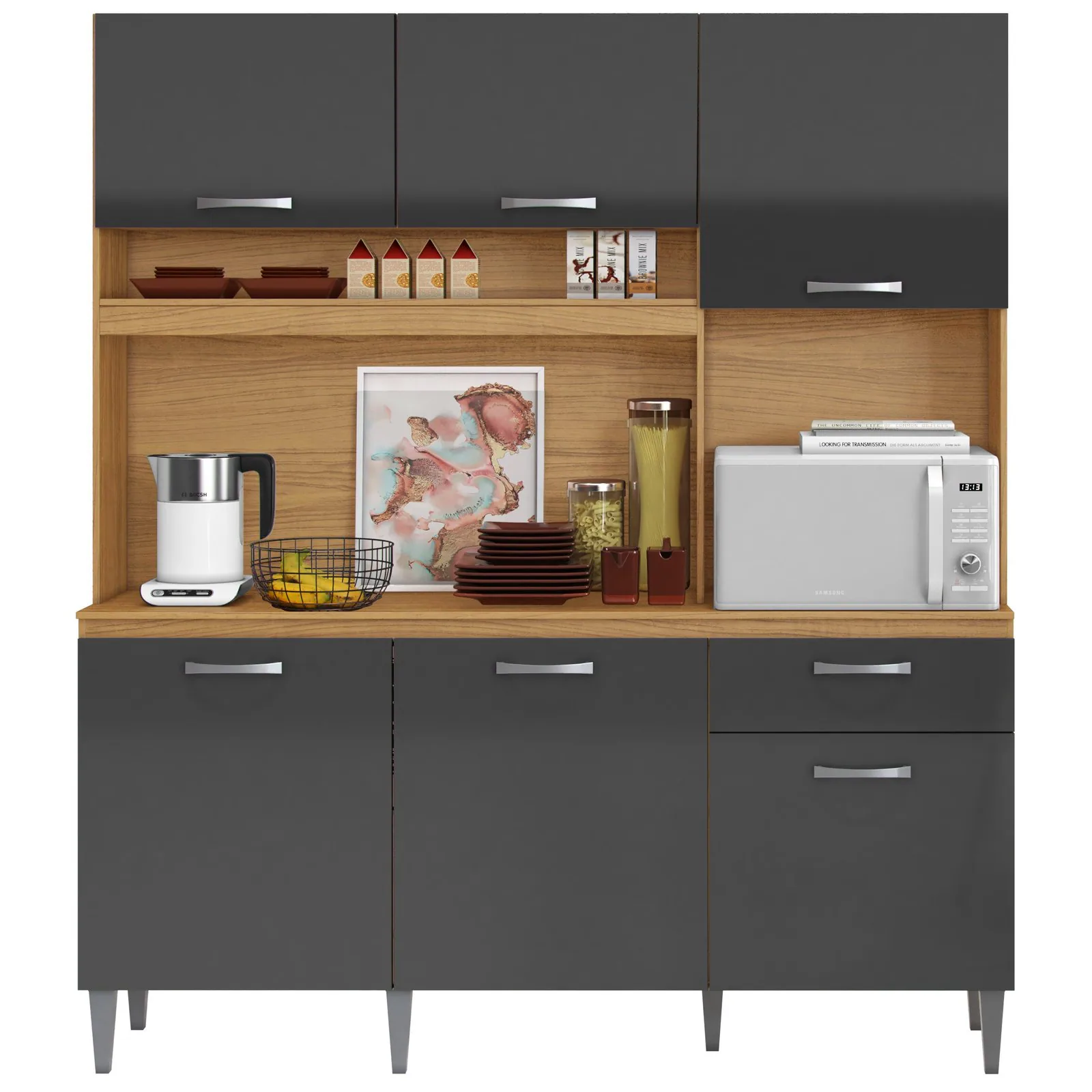Kit Cozinha Siena 1,60 m Cinamomo/Grafite – ARAMÓVEIS