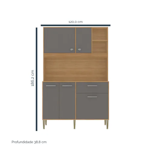 Kit Cozinha Liv 1,20 m Freijó/Gris – KIT’S PARANÁ
