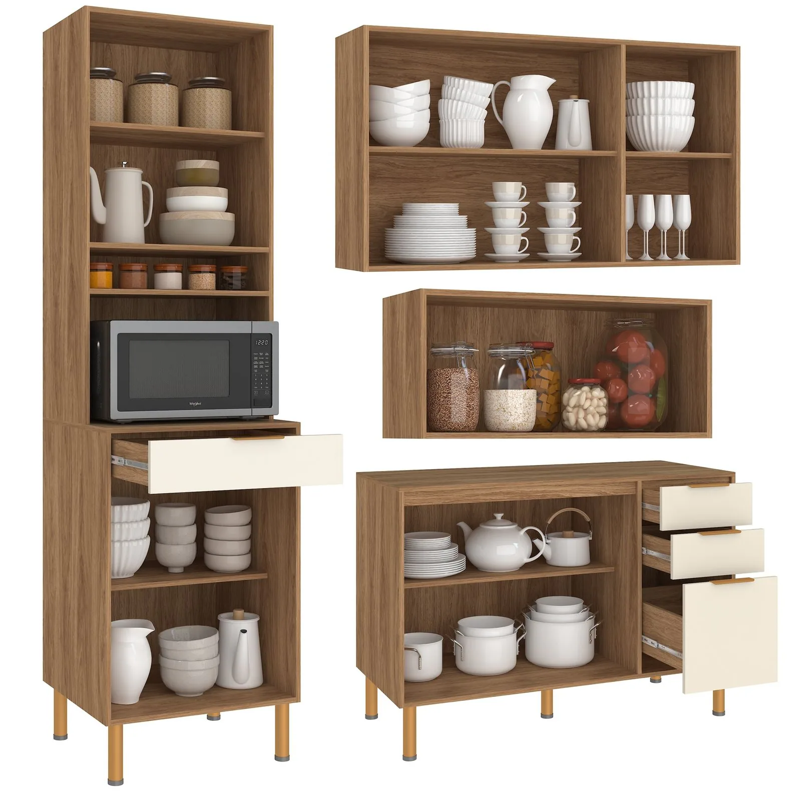 Cozinha Completa Vértice (Tampo comum TA09) Mel/Off White – FELLICCI