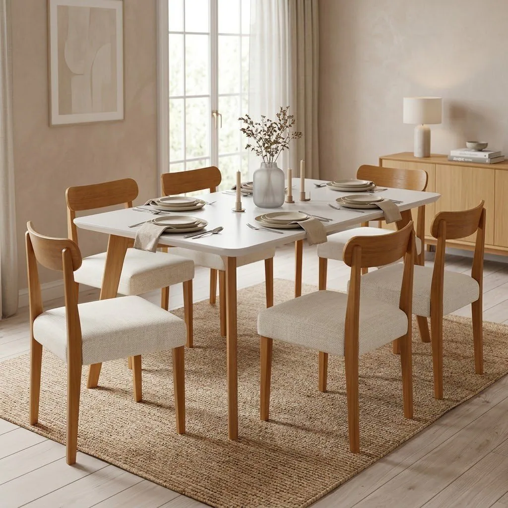 Mesa Anne 180 Mel/Off White com 6 Cadeiras Maragogi Linho Palha 311A – HR MOVELARIA
