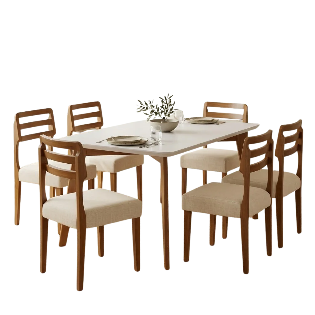 Mesa Anne 180 Mel/Off White com 6 Cadeiras Turquia Linho Palha 311A – HR MOVELARIA