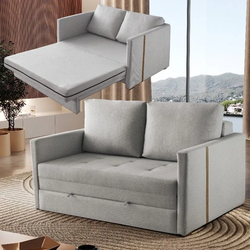 Sofá Cama Dominic Ref.49 1,40 m Linho Cinza 2502-B – LUXURY