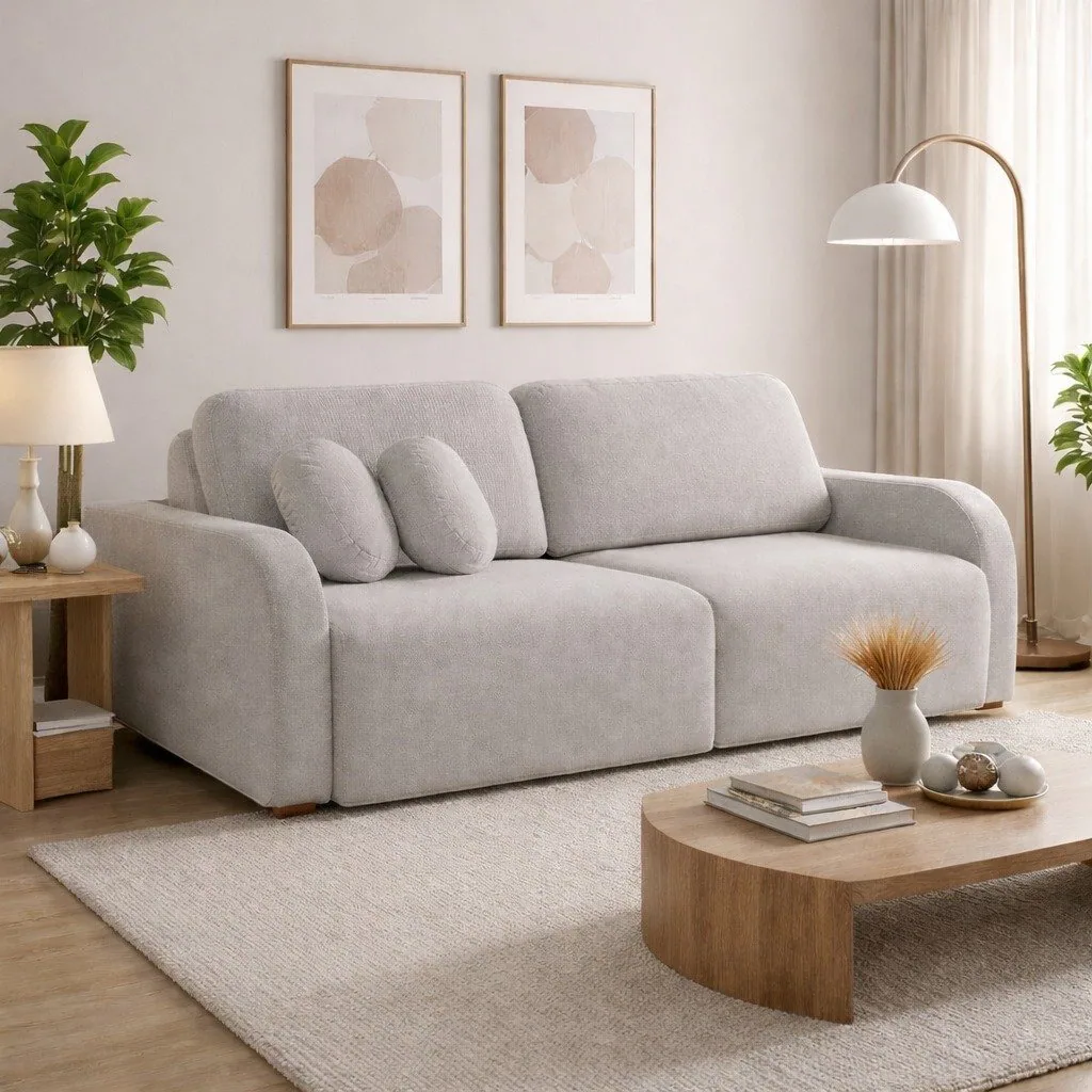 Sofá Cama Retrátil Bellagio 2,30 m Linho Cinza 19 – CONFORT LAR ESTOFADOS