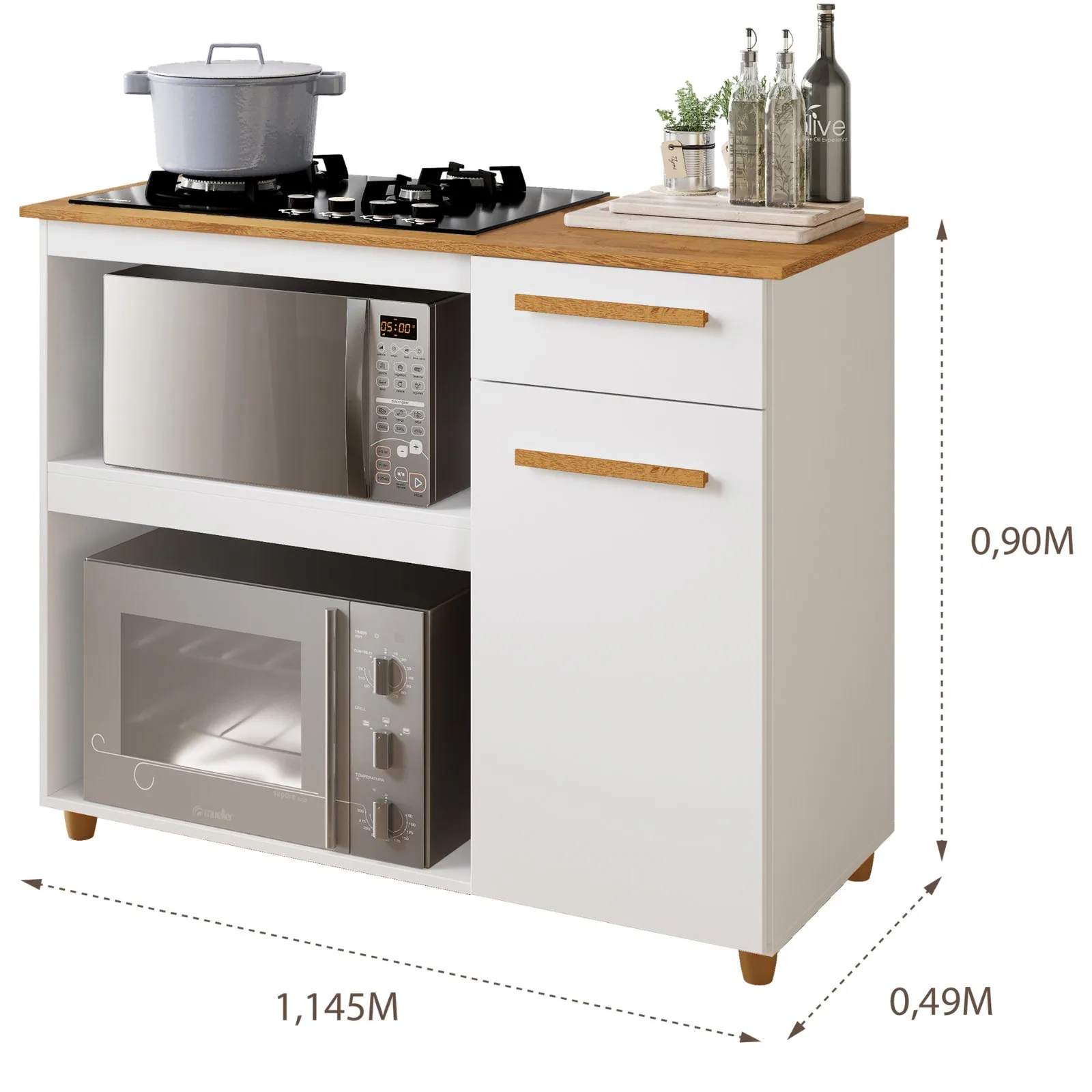 Balcão para Cooktop 4 Bocas Chicago Branco – KAIKI MÓVEIS