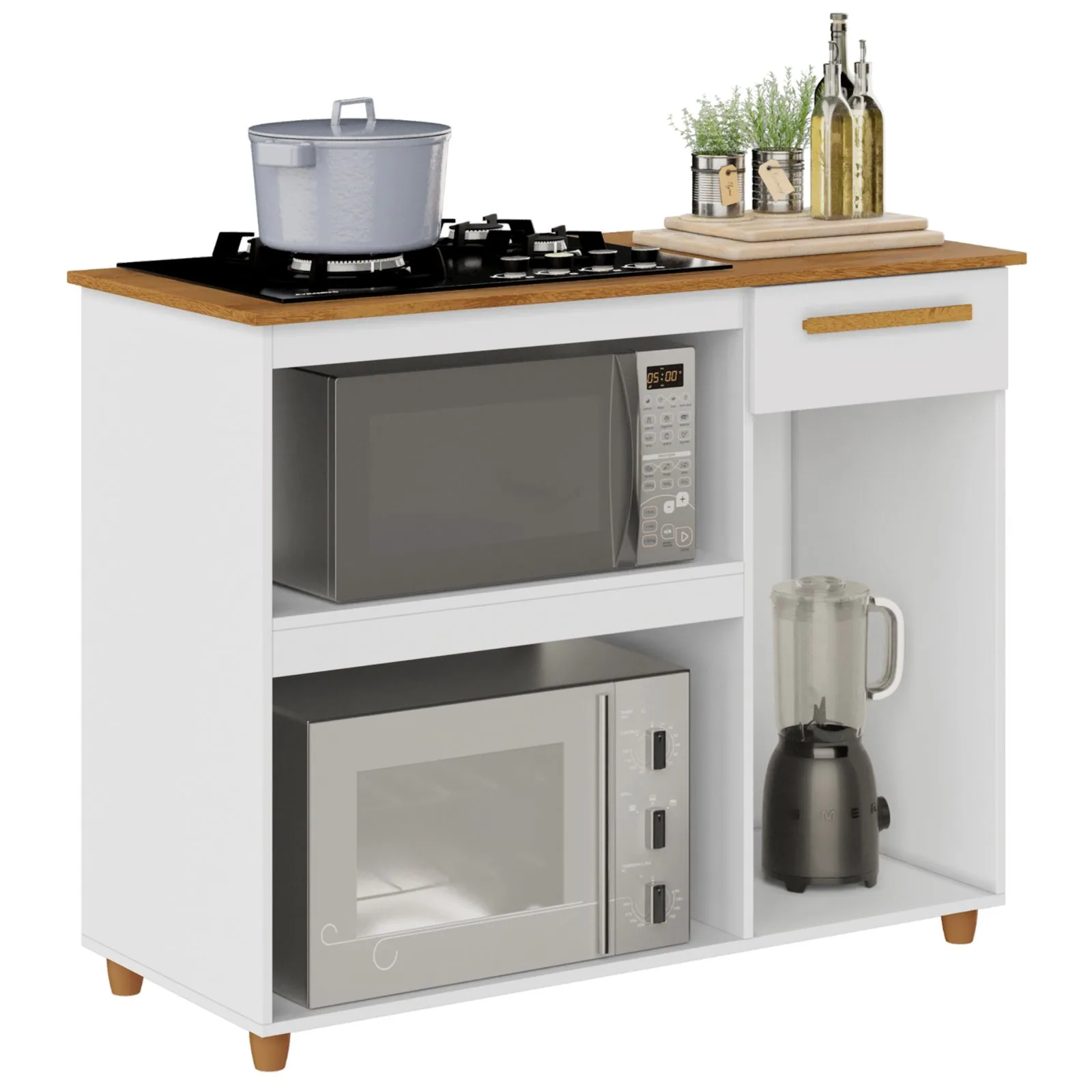 Balcão para Cooktop 5 Bocas Chicago Branco – KAIKI MÓVEIS