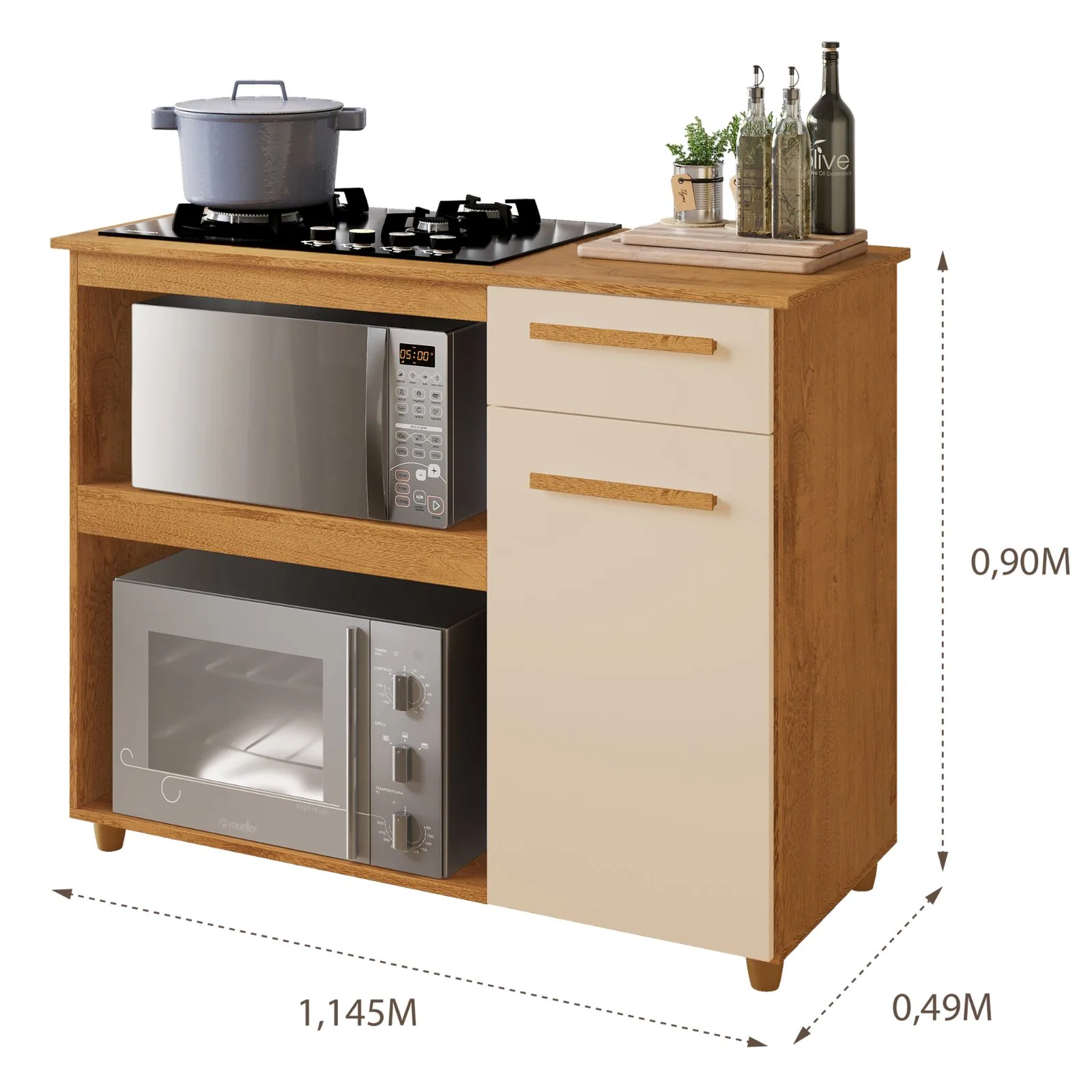 Balcão para Cooktop 5 Bocas Chicago Nature/Off White – KAIKI MÓVEIS