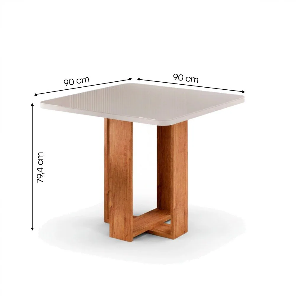 Mesa Anjo/Angel 90 Mel/Blonde/Off White com 4 Cadeiras Sol Linho Bronze – VIERO MÓVEIS