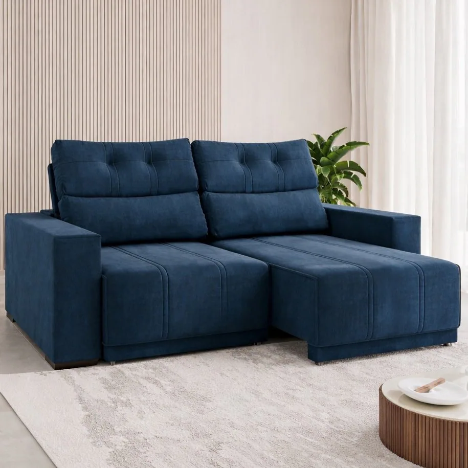 Sofá Retrátil e Reclinável Royal 2,00 m Veludo Azul – VIERO MÓVEIS