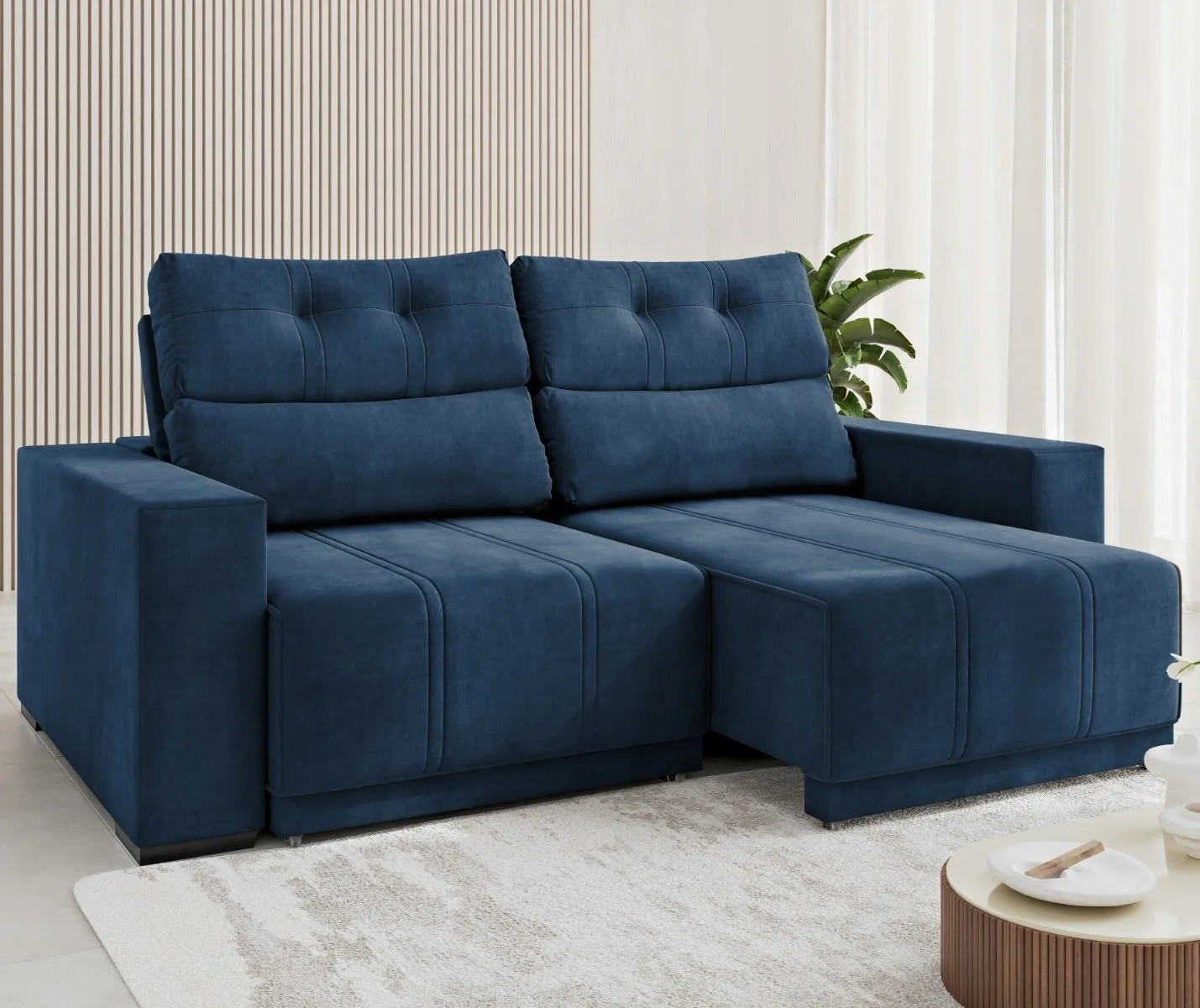 Sofá Retrátil e Reclinável Royal 2,00 m Veludo Azul – VIERO MÓVEIS
