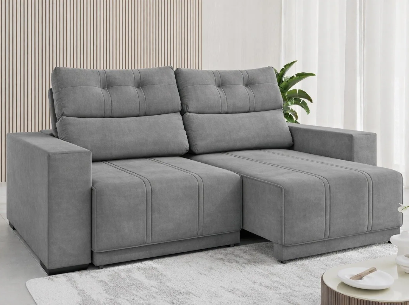 Sofá Retrátil e Reclinável Royal 2,00 m Veludo Cinza Grafite – VIERO MÓVEIS