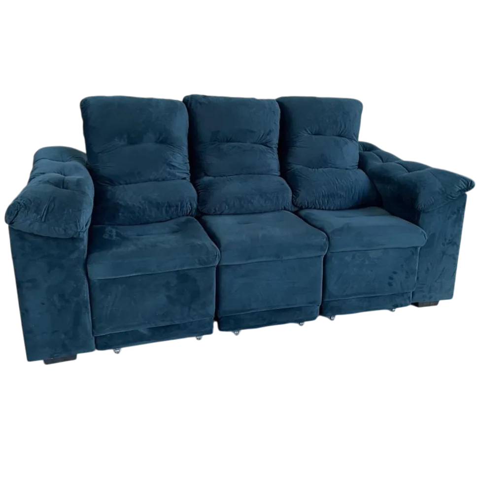 Sofá Retrátil e Reclinável Dinamarca 2,10 m Veludo Azul – FLASH ESTOFADOS