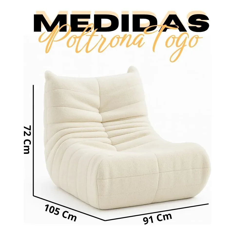 Poltrona Togo (Expansível) Bouclé Bege 07 – PLUFF SOFÁ NA CAIXA