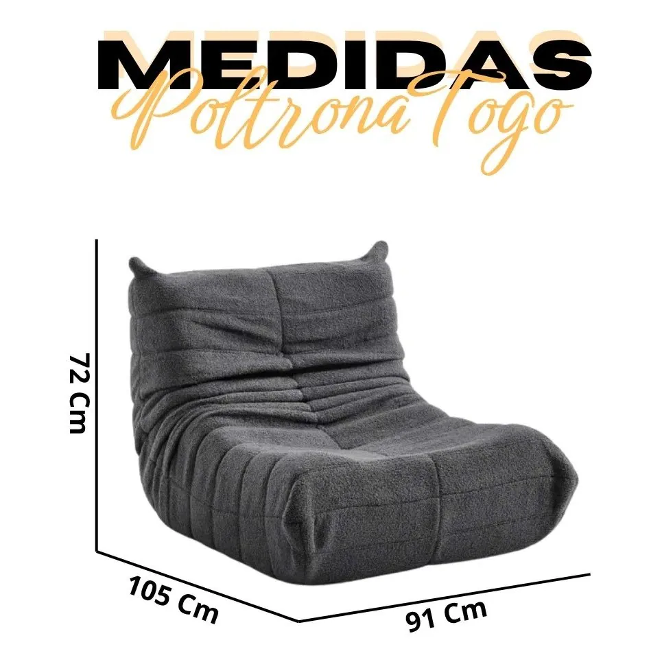 Poltrona Togo (Expansível) Bouclé Cinza Grafite 10 – PLUFF SOFÁ NA CAIXA