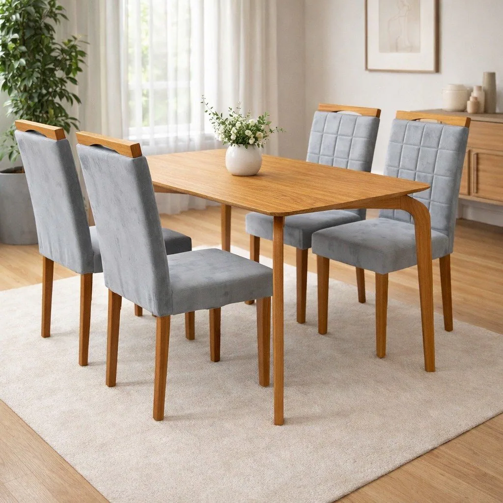 Mesa Capri 120 (S/Vidro) Laminado Natural com 4 Cadeiras Las Vegas Veludo Cinza Grafite 10 – MÓVEIS VALVERDE + OURO DECOR