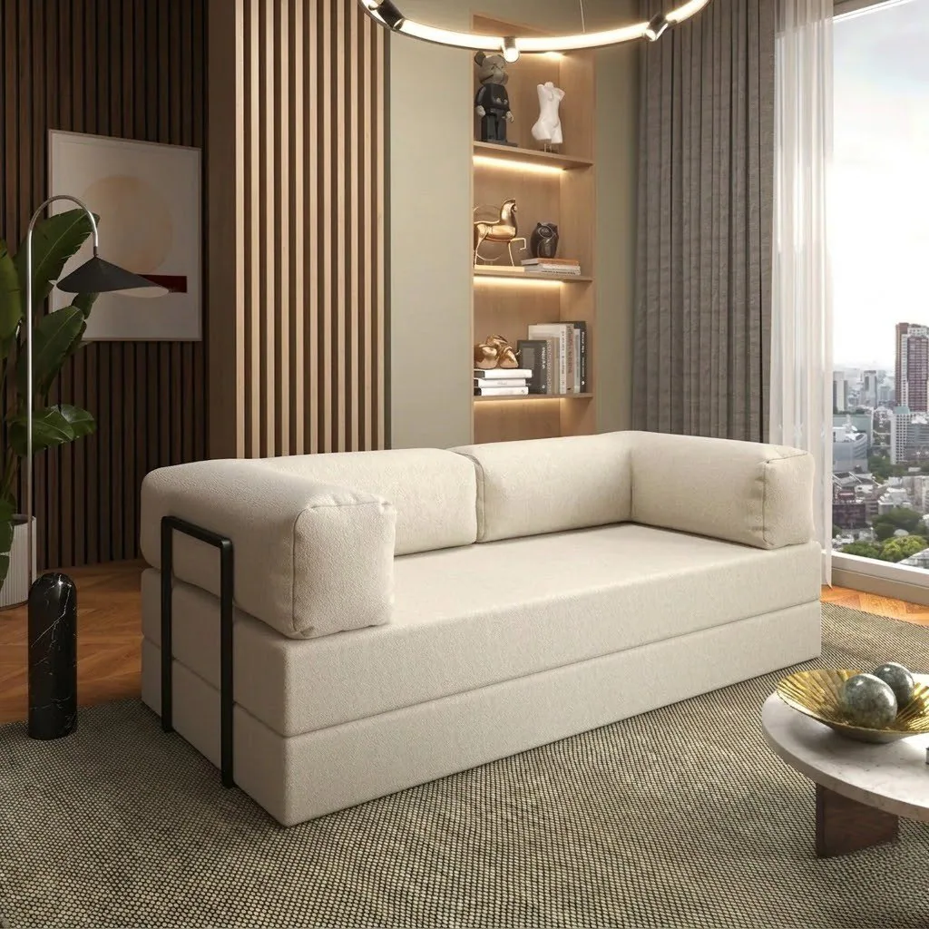 Sofá Cama Light 1,80 m (Expansível) Bouclé Bege 07 – PLUFF SOFÁ NA CAIXA