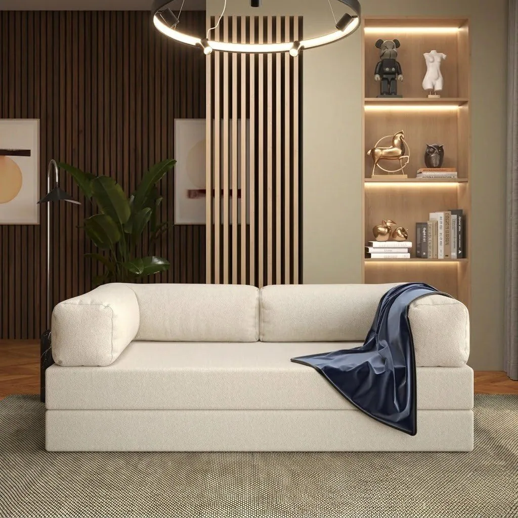 Sofá Cama Light 1,80 m (Expansível) Bouclé Bege 07 – PLUFF SOFÁ NA CAIXA