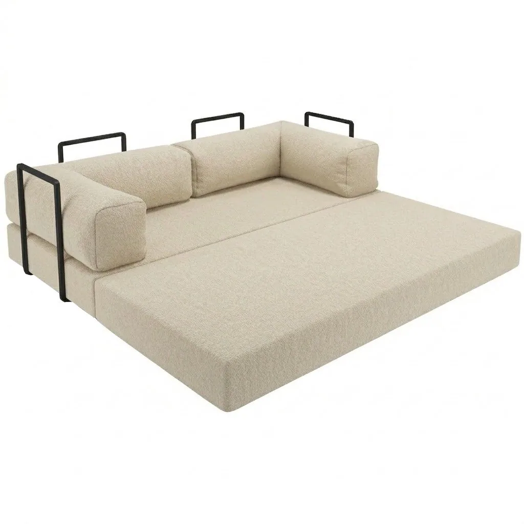 Sofá Cama Light 1,80 m (Expansível) Bouclé Bege 07 – PLUFF SOFÁ NA CAIXA