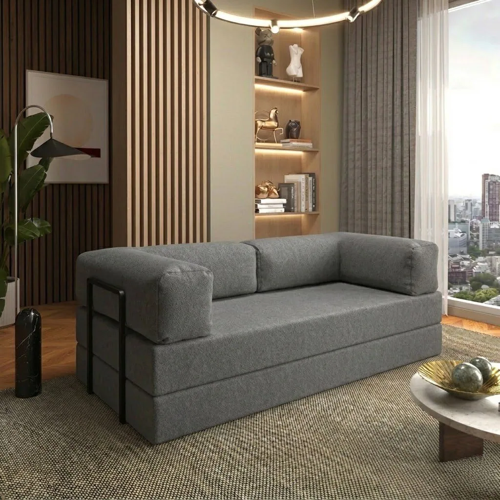 Sofá Cama Light 1,80 m (Expansível) Bouclé Cinza Grafite 10 – PLUFF SOFÁ NA CAIXA