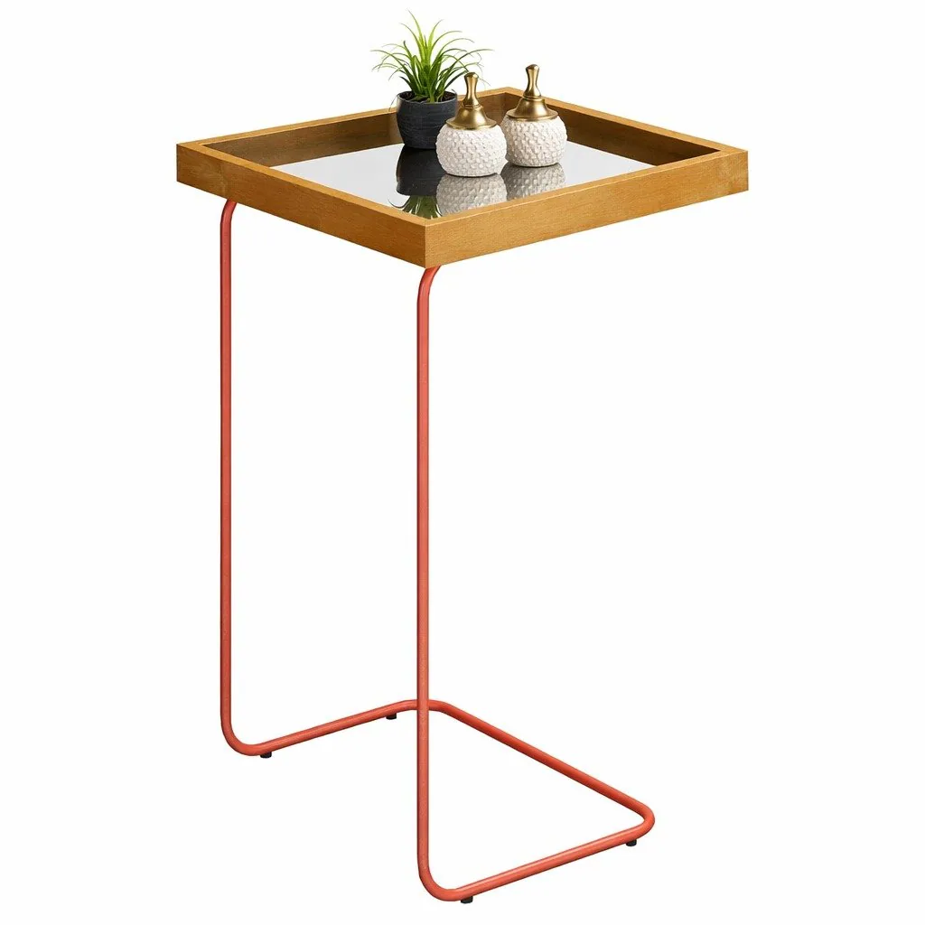 Mesa de Apoio Espelhada Lupus Amadeirado/Cobre – DELINE DECOR