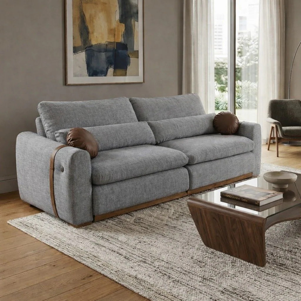Sofá Cama Retrátil Victoria 2,30 m Linho Cinza – ARCA ESTOFADOS