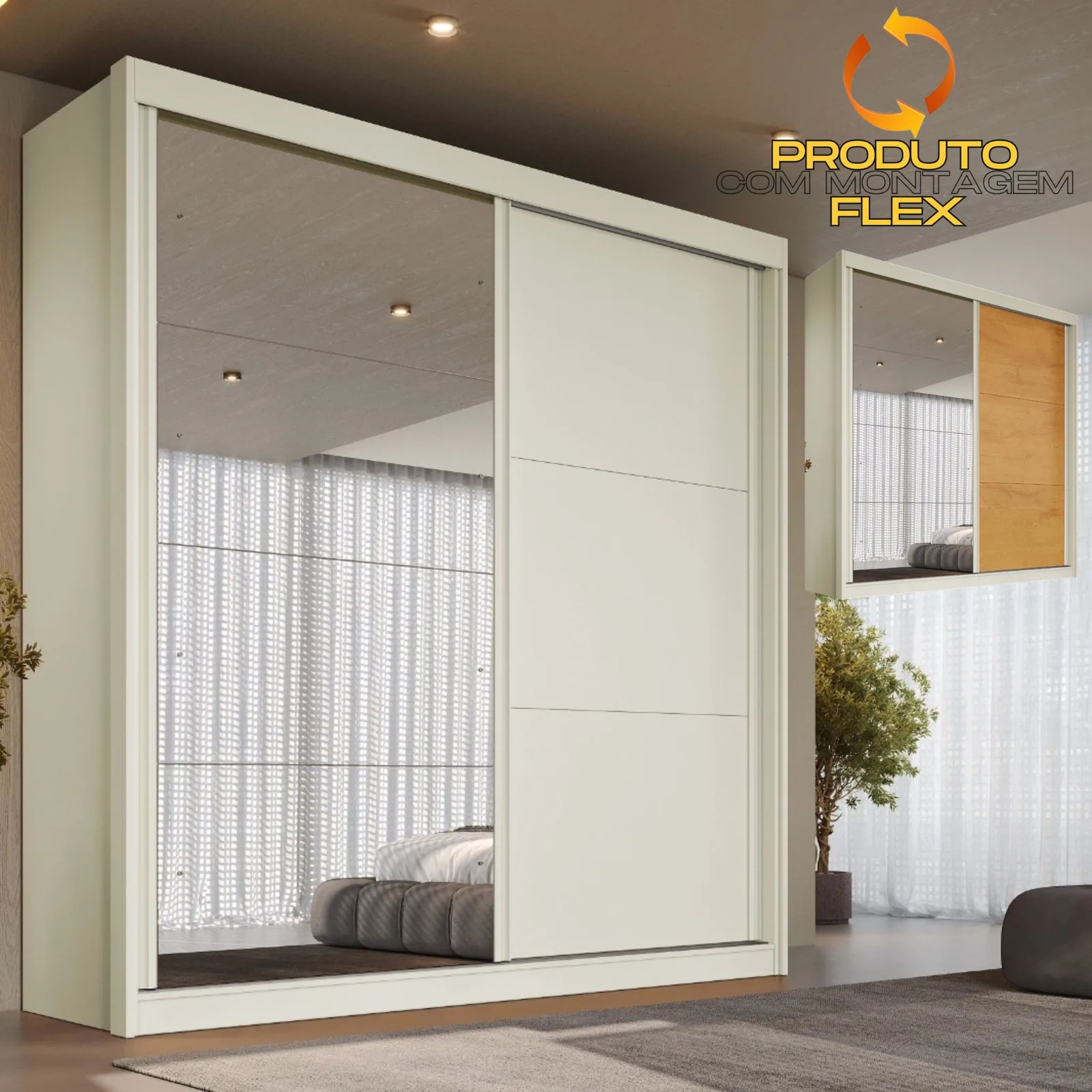 Guarda-Roupa 2 Portas Mali 151,5 m Off White/Peroba/Off White – MÓVEIS EUROPA