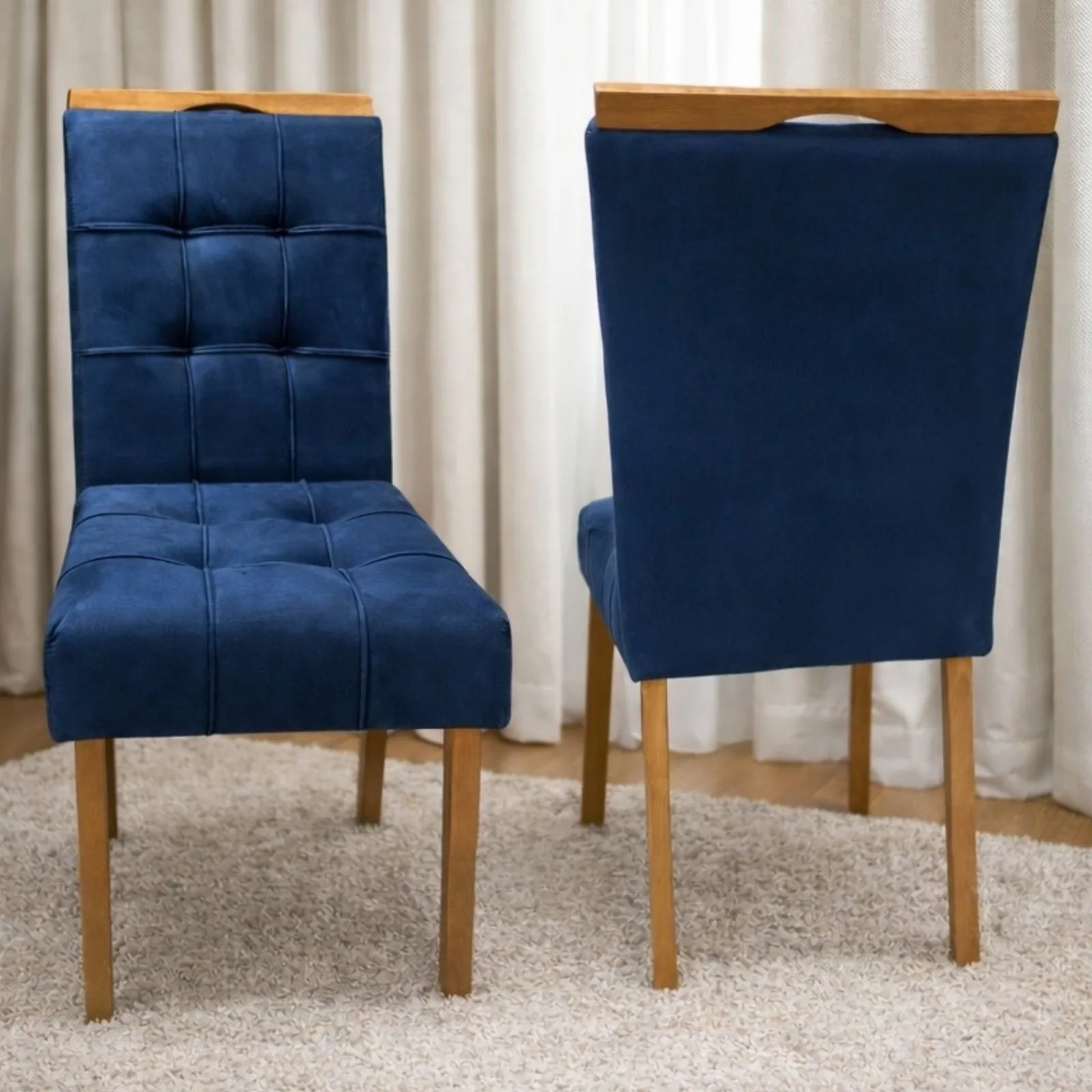Kit 2 Cadeiras Ametista Veludo Azul – KM DECOR