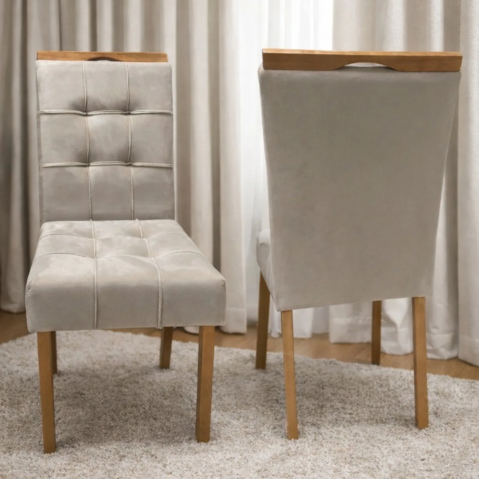 Kit 2 Cadeiras Ametista Veludo Bege – KM DECOR