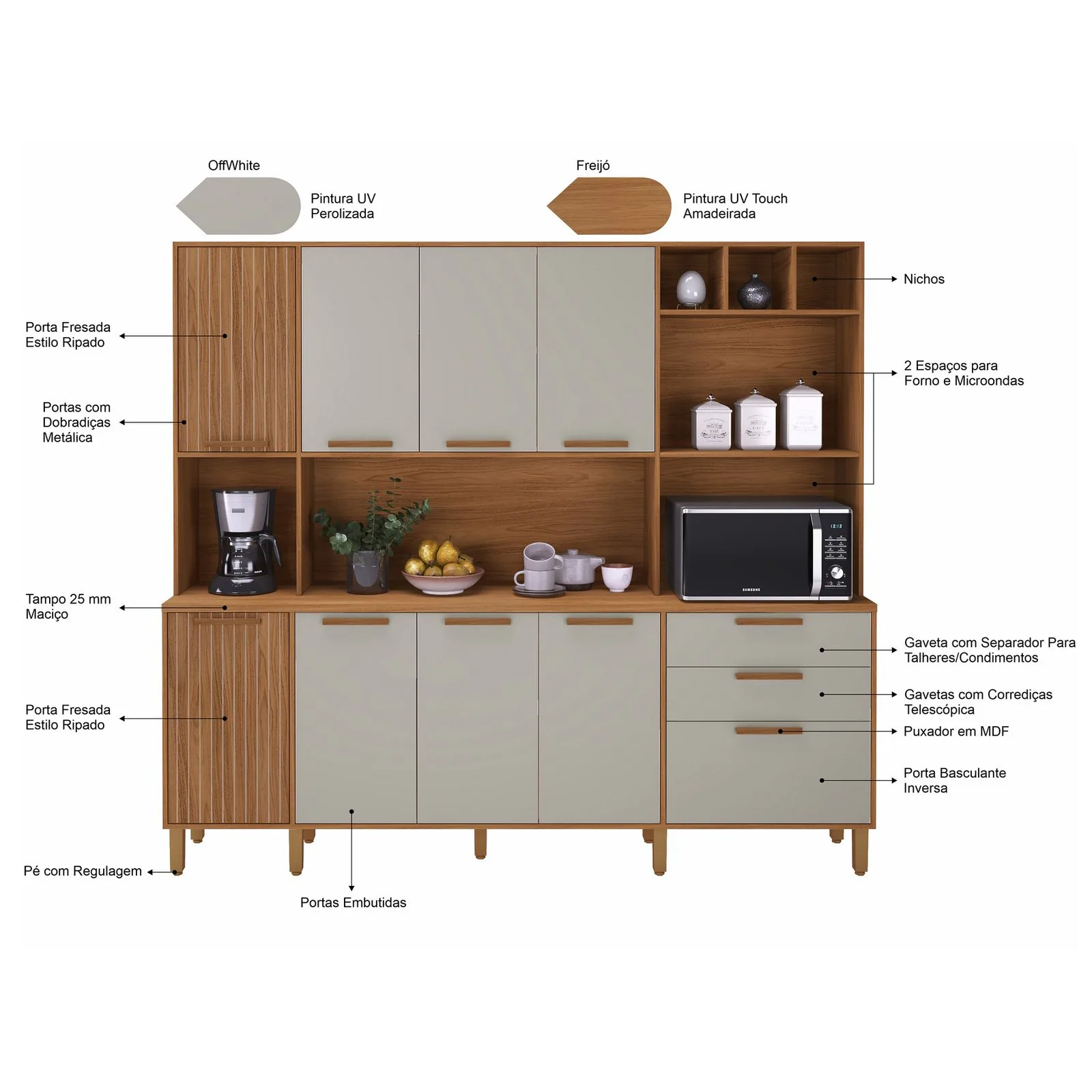 Kit Cozinha Porto 2,19 m Freijó/Off White – INDÉKES