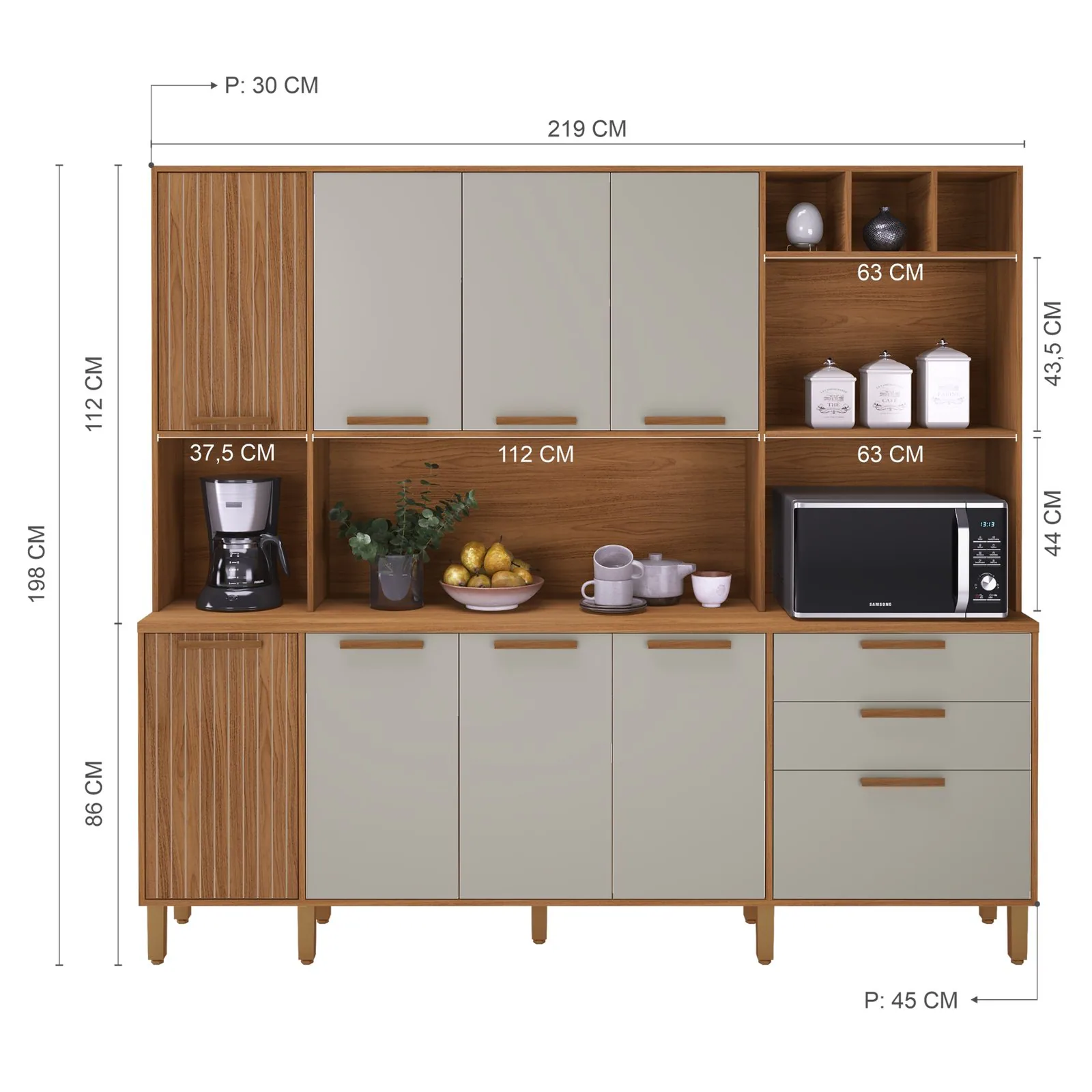Kit Cozinha Porto 2,19 m Freijó/Off White – INDÉKES