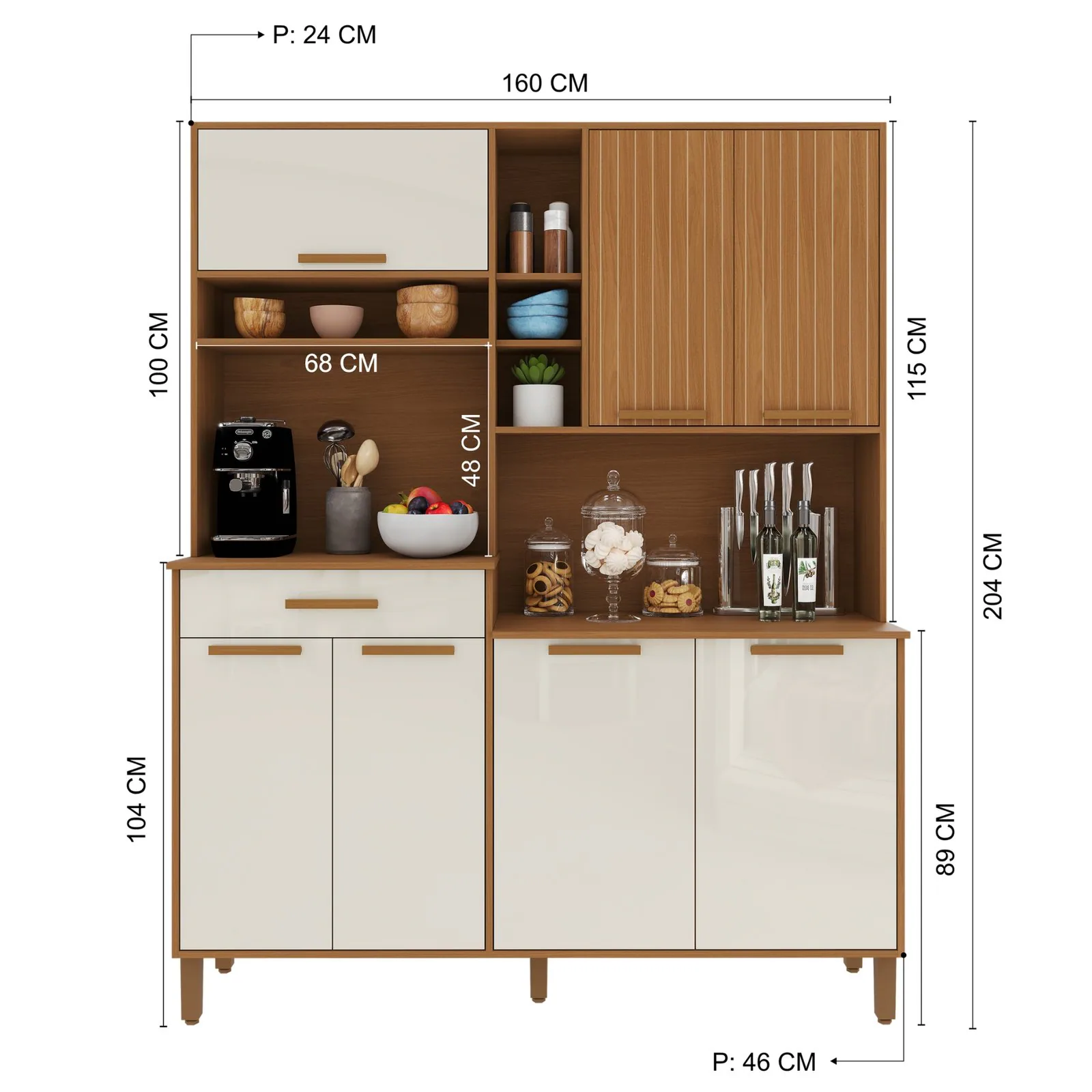 Kit Cozinha Braga 1,60 m Freijó/Off White – INDÉKES