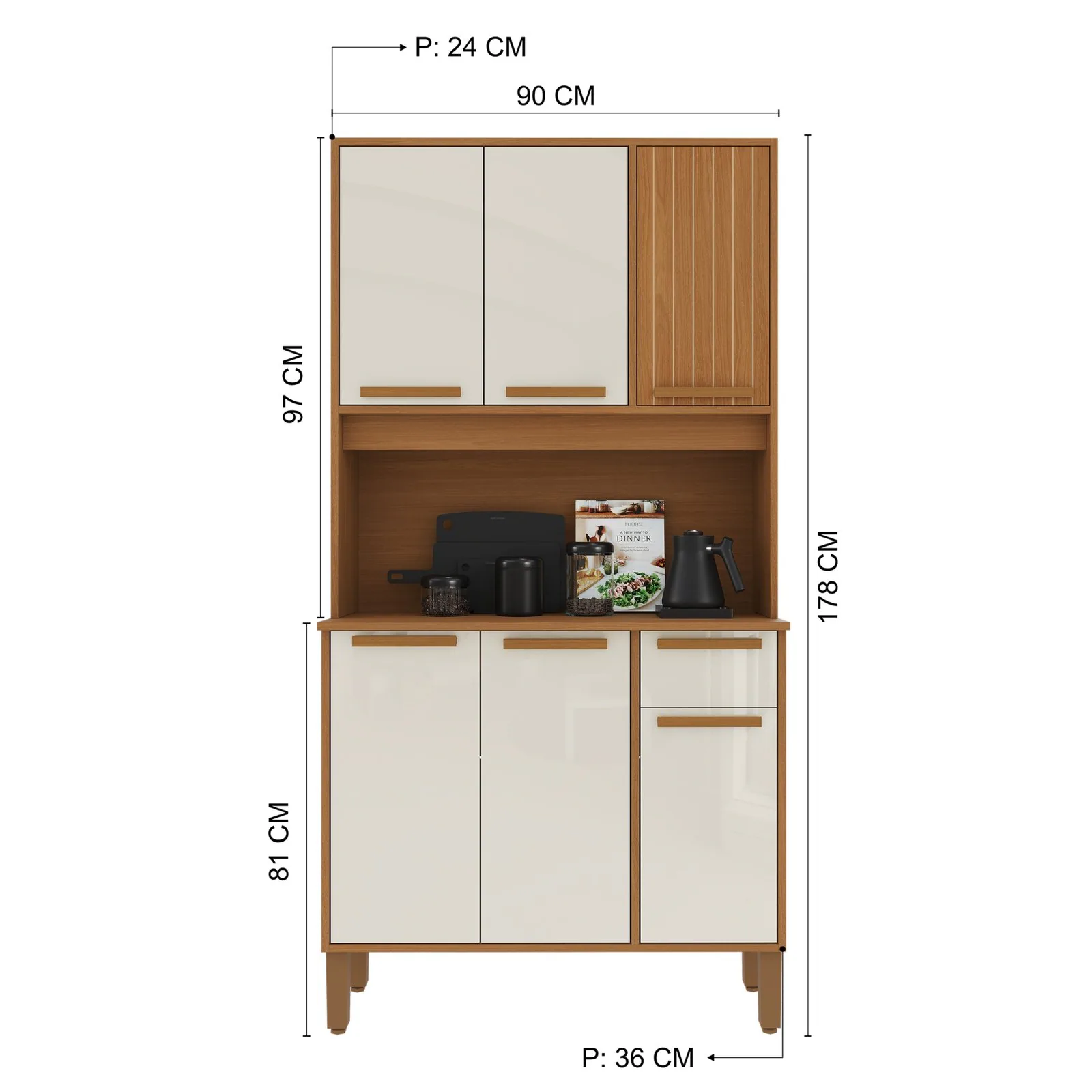 Kit Cozinha Lagos 0,90 m Freijó/Off White – INDÉKES