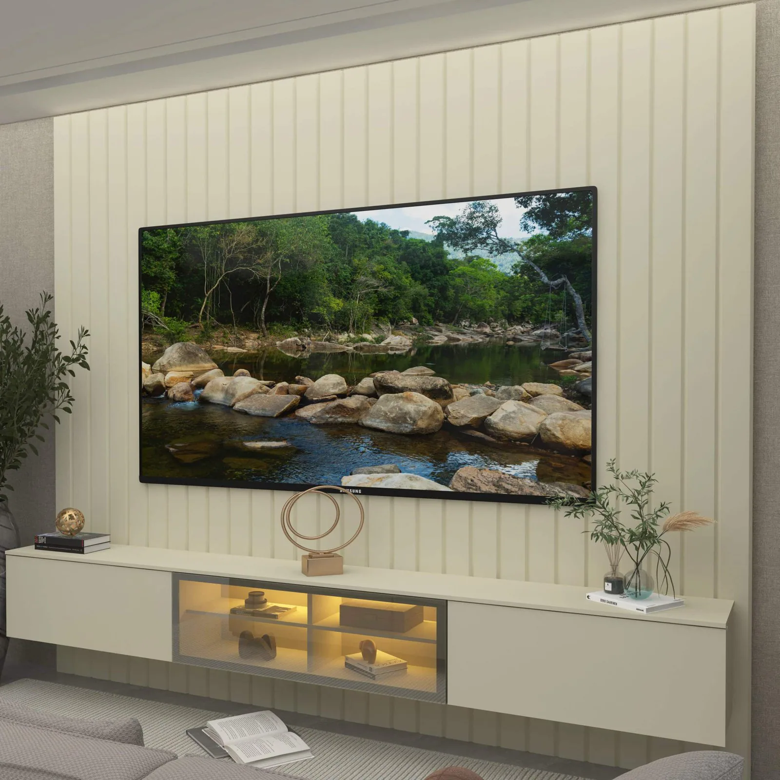 Home Suspenso até 85″ Majestade 230 Off White com Nicho Luminare Off White – GELIUS