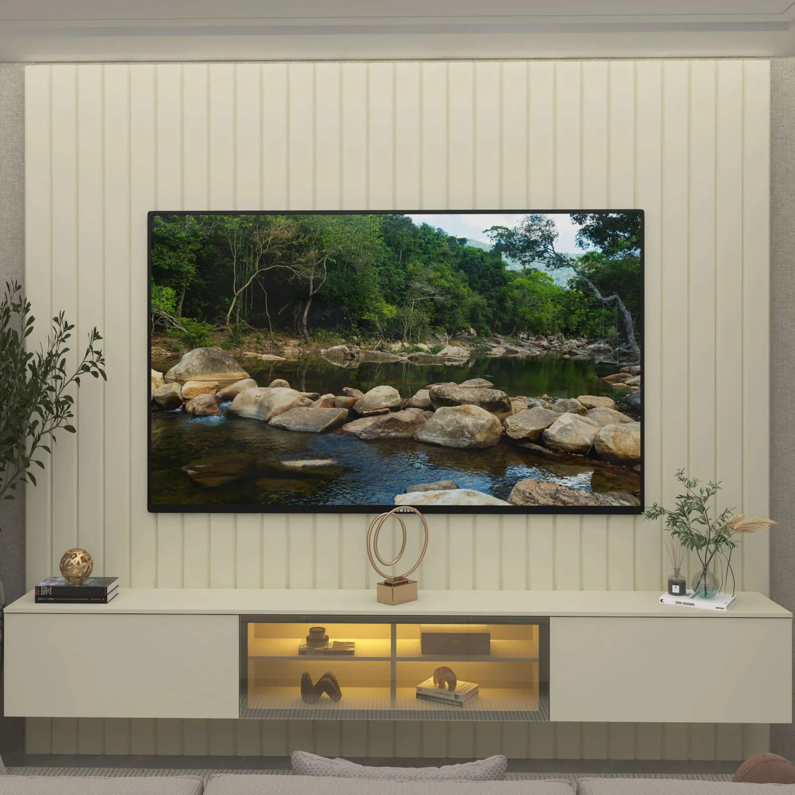 Home Suspenso até 85″ Majestade 230 Off White com Nicho Luminare Off White – GELIUS